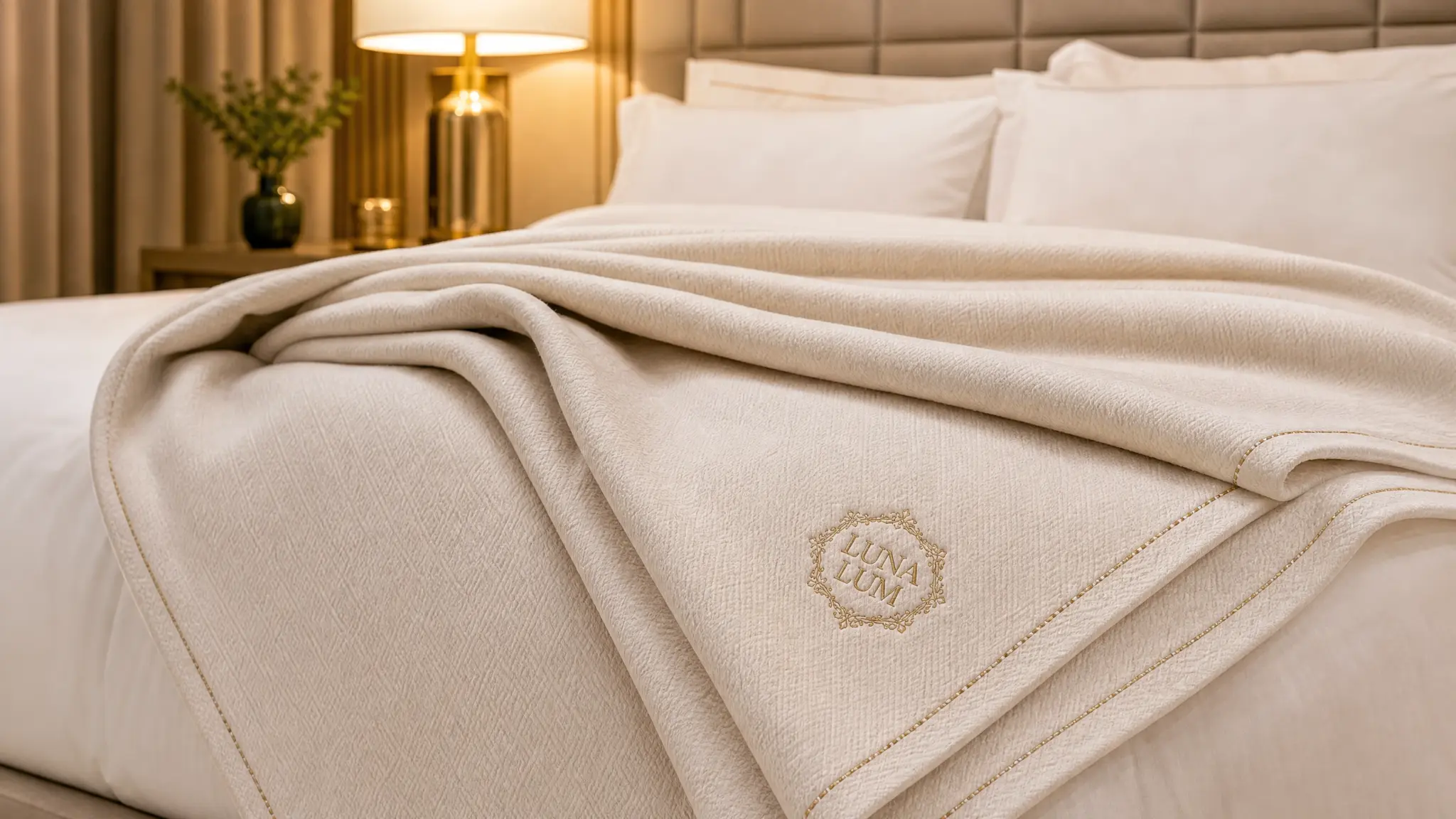 Manta macia de microfibra sobre cama de hotel